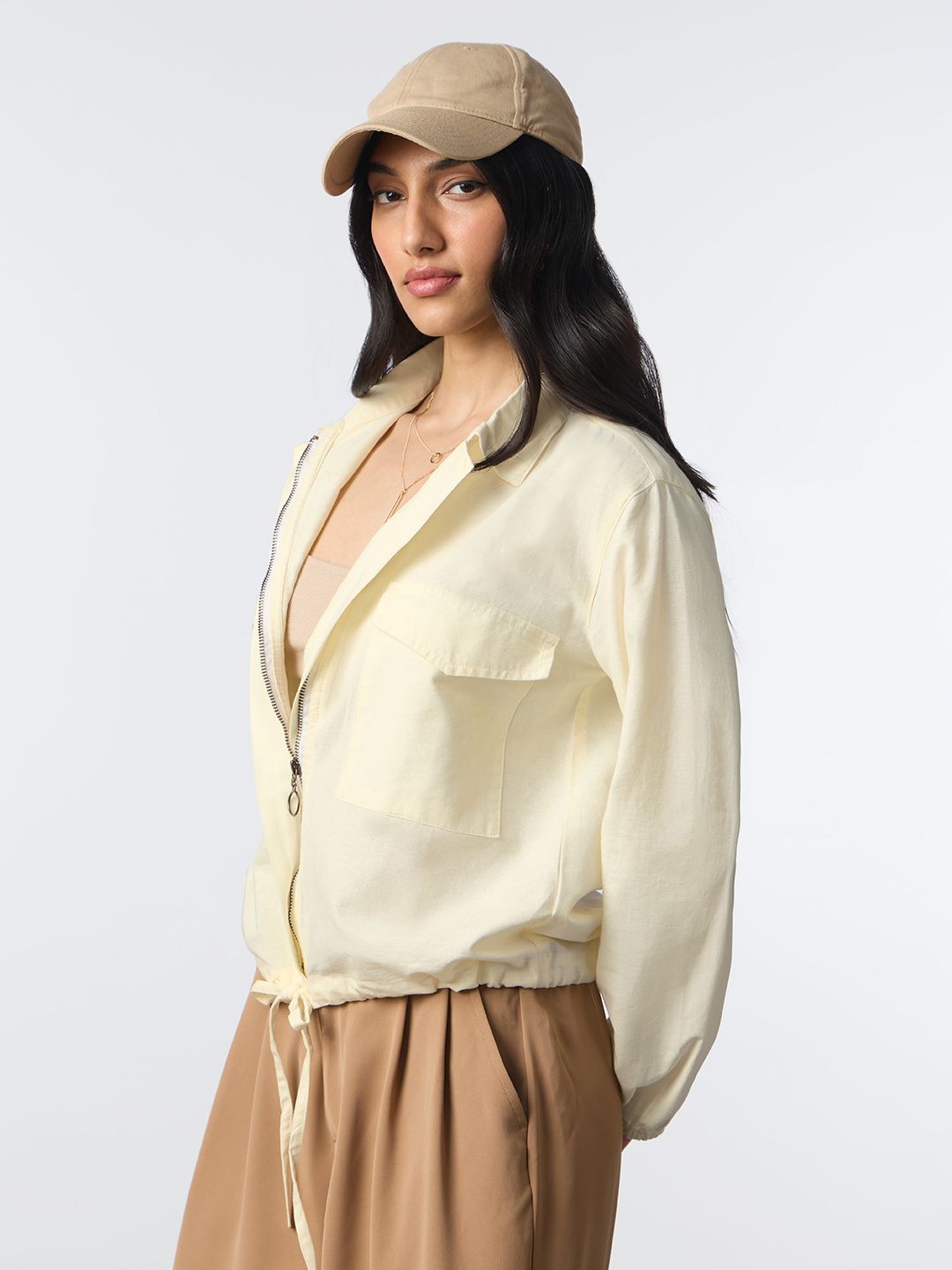Cotton Linen Shacket: Off-White Women Shackets