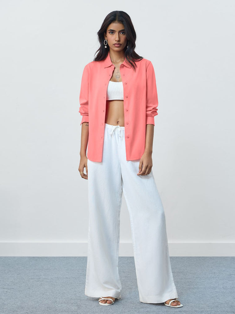 Back Tie-Up Shirt: Coral Women Regular Shirts