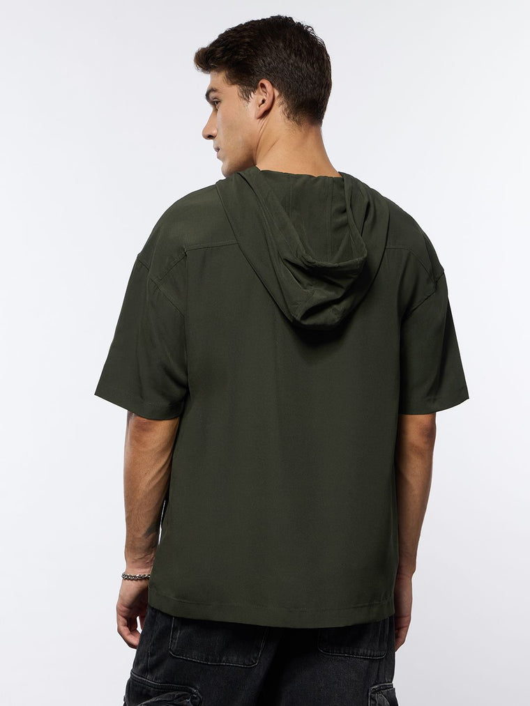 Hooded T-shirt: Dark Olive Hooded T-Shirts