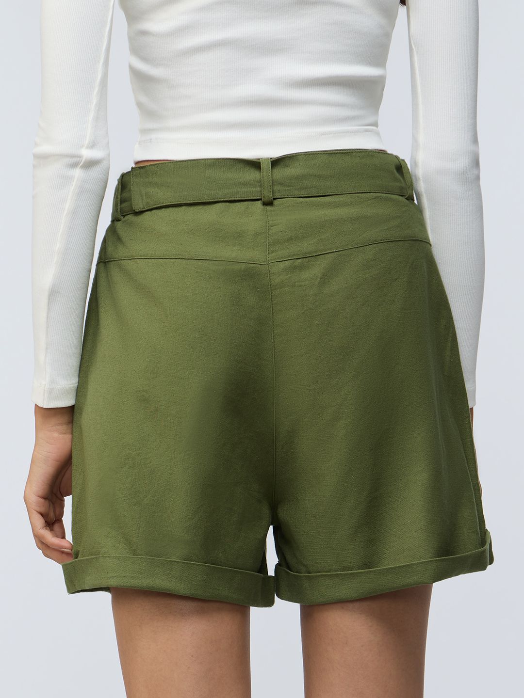 Cotton Linen Shorts: Foliage Women Shorts