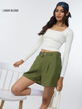Cotton Linen Shorts: Foliage Women Shorts