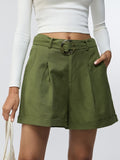 Cotton Linen Shorts: Foliage Women Shorts