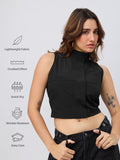 Zipper Top: Charcoal Black Women Fashion Tops