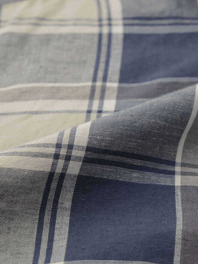 Cotton Linen Checks: Blue Topaz Cotton Linen Shirts