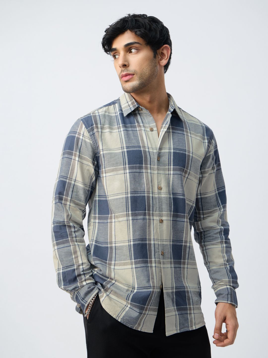 Cotton Linen Checks: Blue Topaz Cotton Linen Shirts