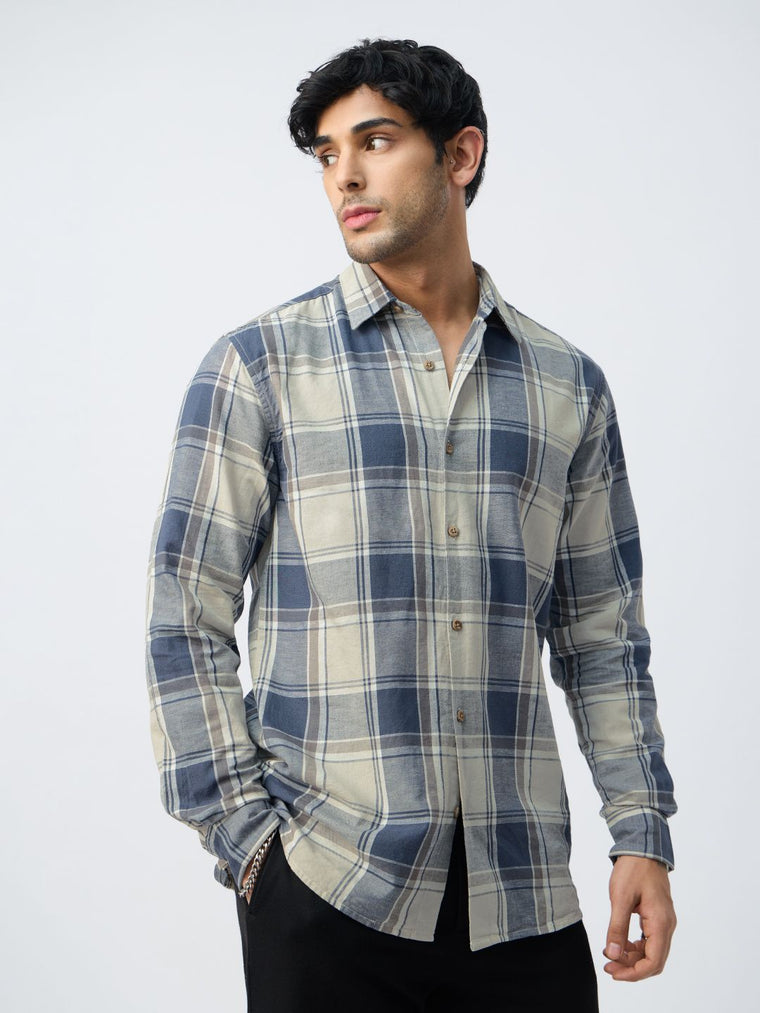 Cotton Linen Checks: Blue Topaz Cotton Linen Shirts