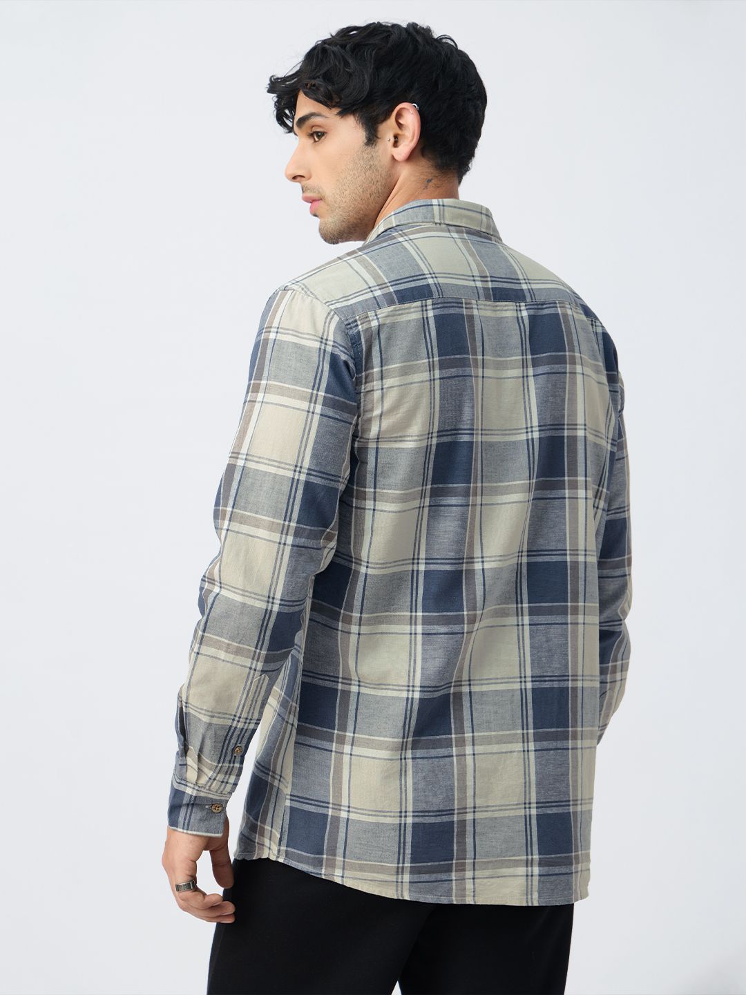 Cotton Linen Checks: Blue Topaz Cotton Linen Shirts