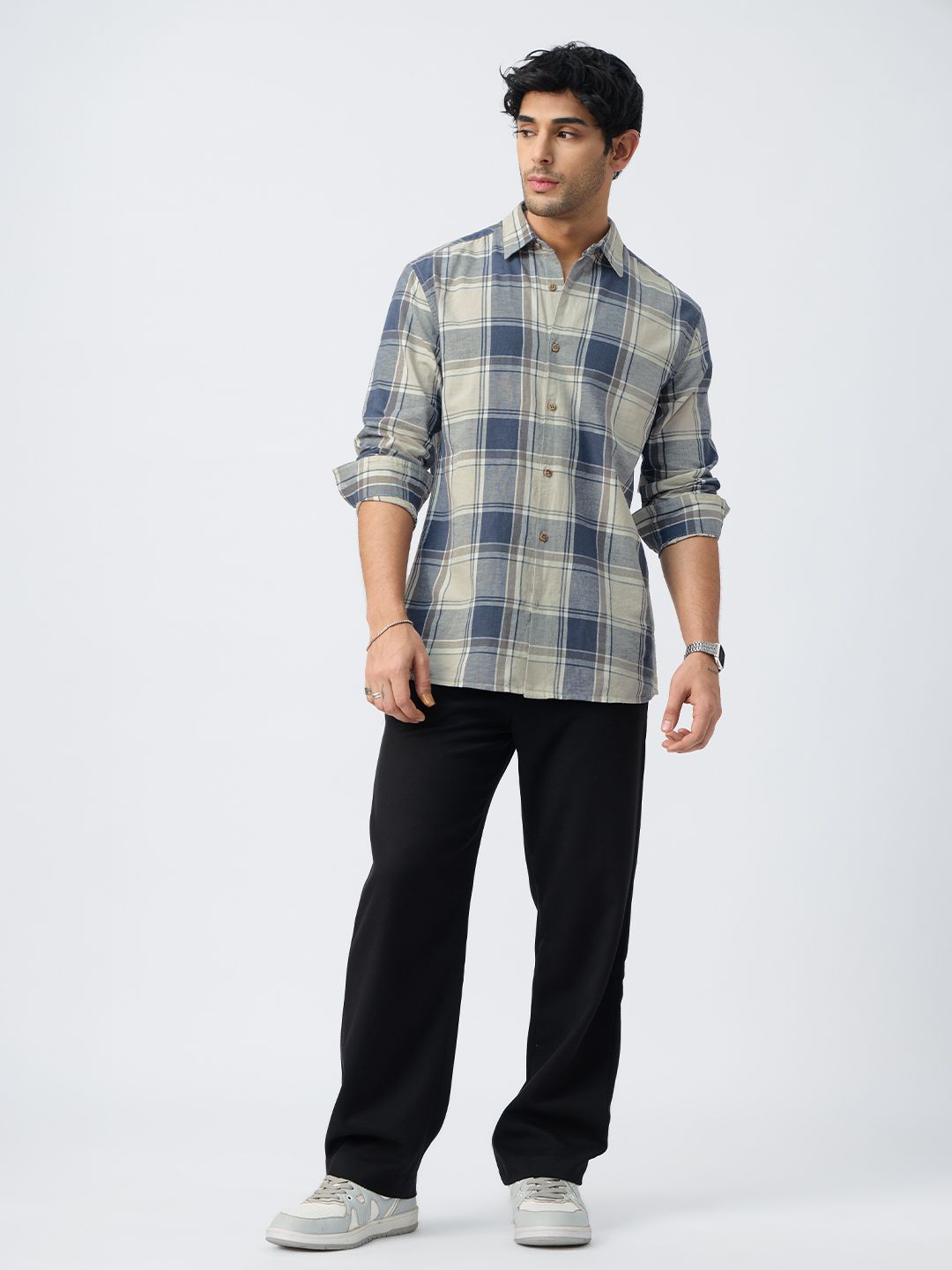 Cotton Linen Checks: Blue Topaz Cotton Linen Shirts