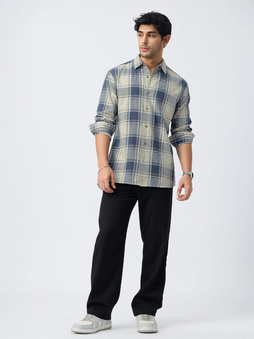 Cotton Linen Checks: Blue Topaz Cotton Linen Shirts
