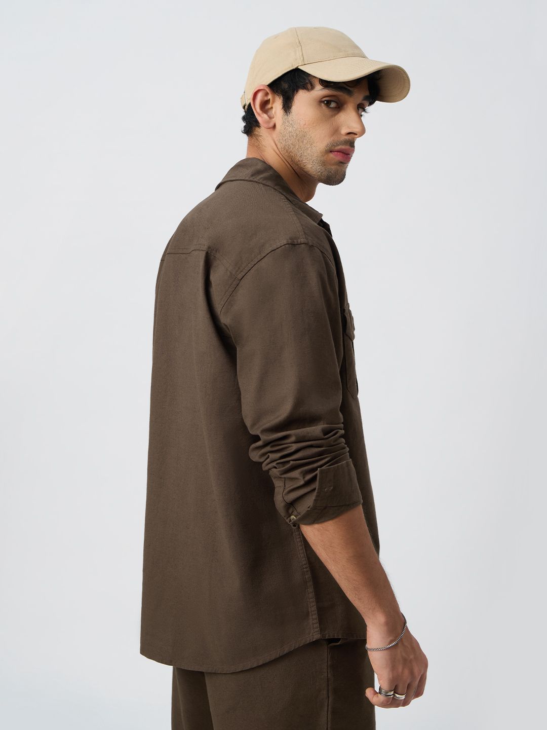 Cotton Linen Utility: Mocha Men Utility Shirts