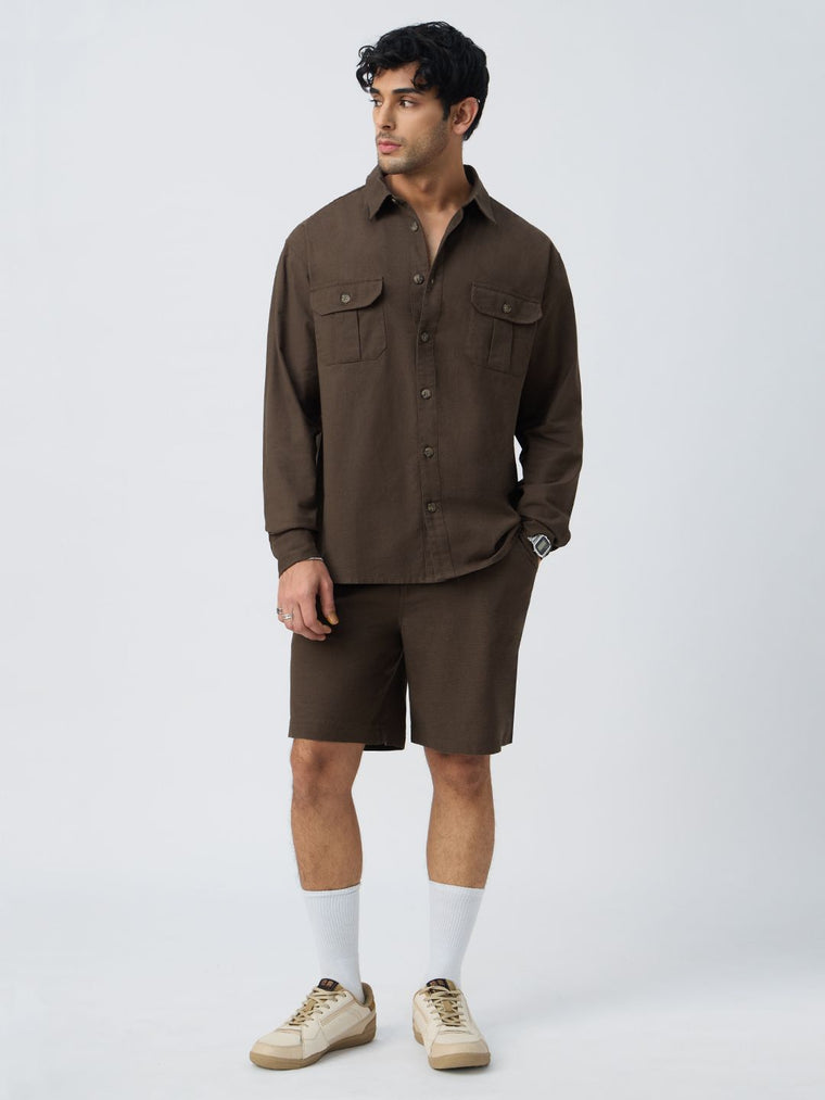 Cotton Linen Utility: Mocha Men Utility Shirts