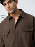 Cotton Linen Utility: Mocha Men Utility Shirts