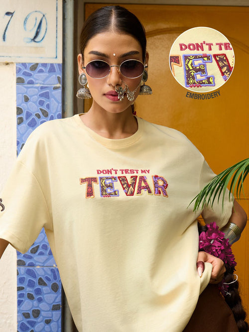 Desi Rebel: Don't Test My Tevar Women Oversized T-Shirts