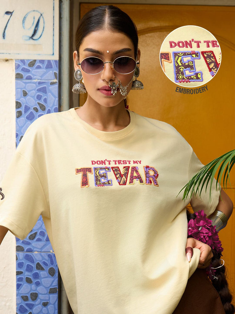 Desi Rebel: Don't Test My Tevar Women Oversized T-Shirts