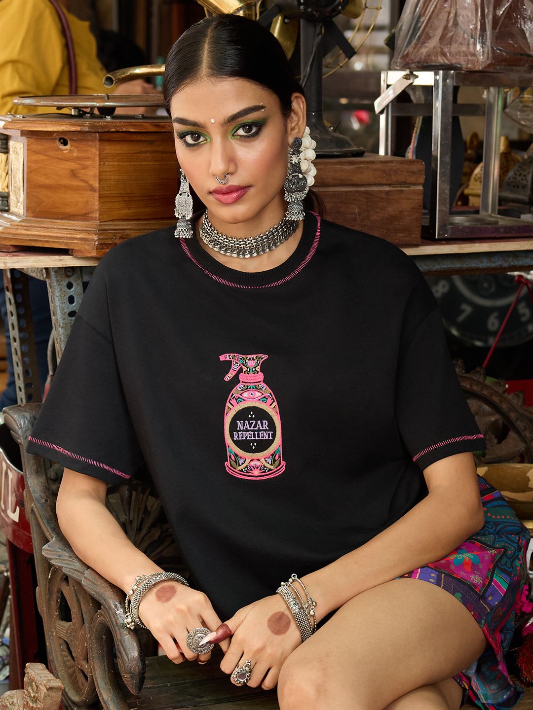 Desi Rebel: Nazar Repellent Women Oversized T-Shirts