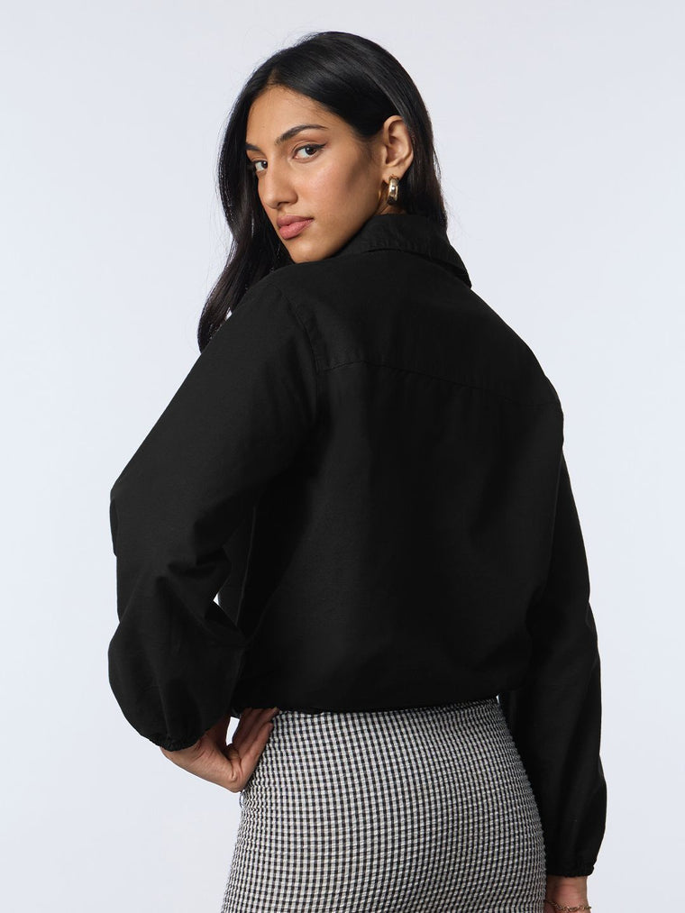 Cotton Linen Shacket: Carbon Black Women Shackets