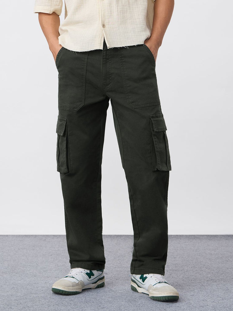 Cargo Jeans: Dark Moss Men Cargo Jeans