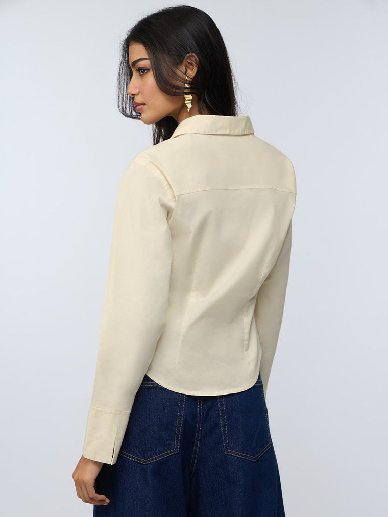 Corset Shirt: Ivory Women Fitted Shirts