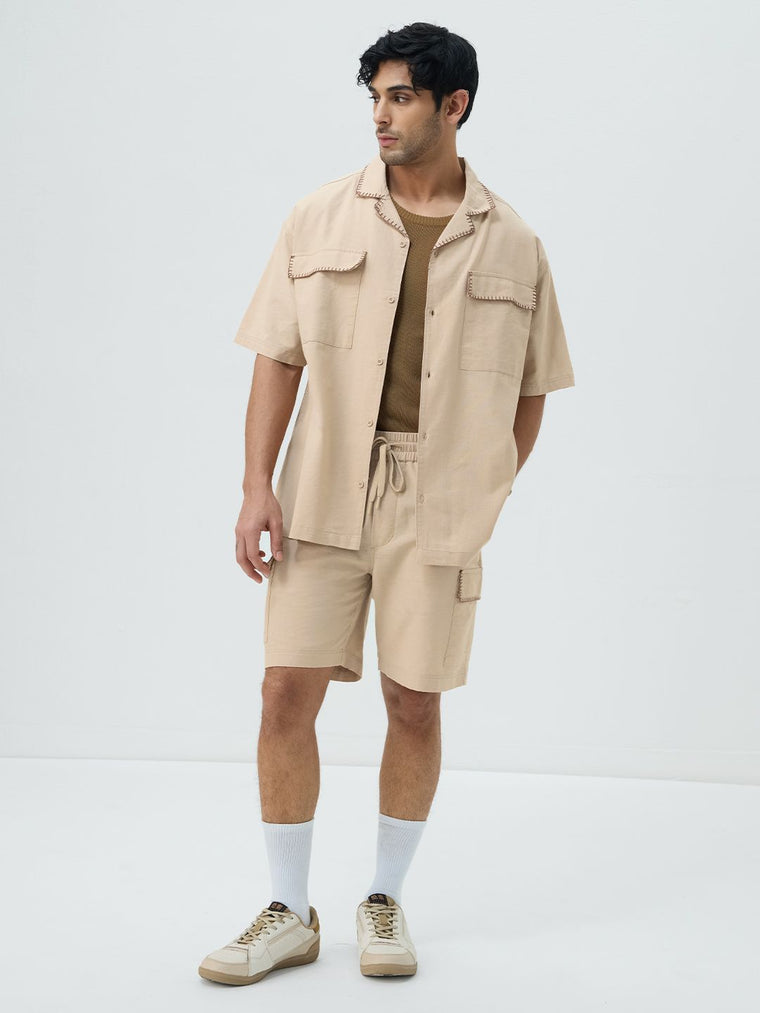 Cotton Linen Utility: Sand Dune Men Bermuda Shorts