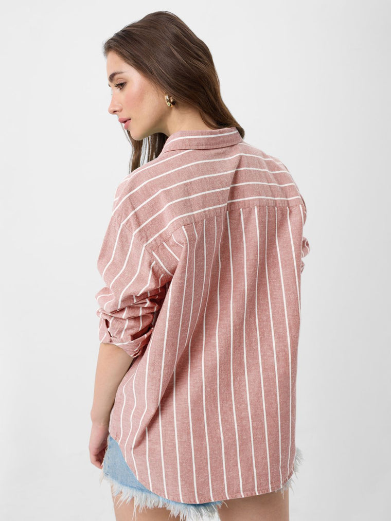 Cotton Linen Stripes: Cardinal Women Oversized Shirts