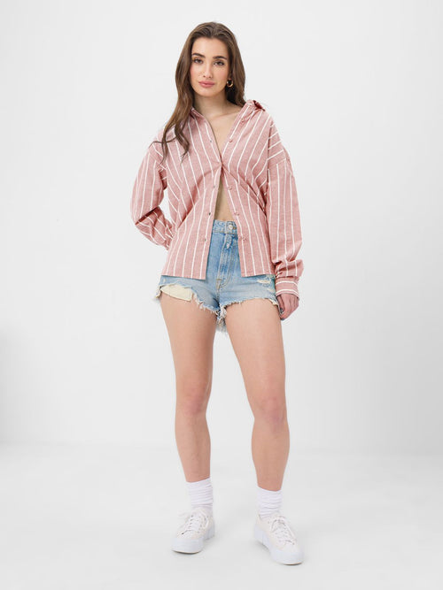 Cotton Linen Stripes: Cardinal Women Oversized Shirts