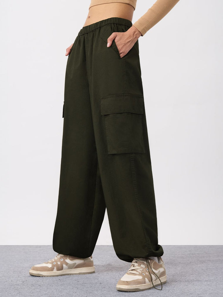 Parachute Pants: Hunter Green Women Baggy Pants