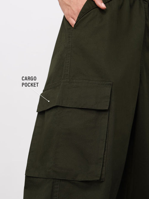 Parachute Pants: Hunter Green Women Baggy Pants