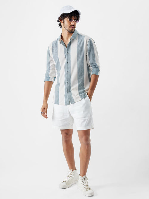 Textured Stripes: Arctic White Men Textured Shirts