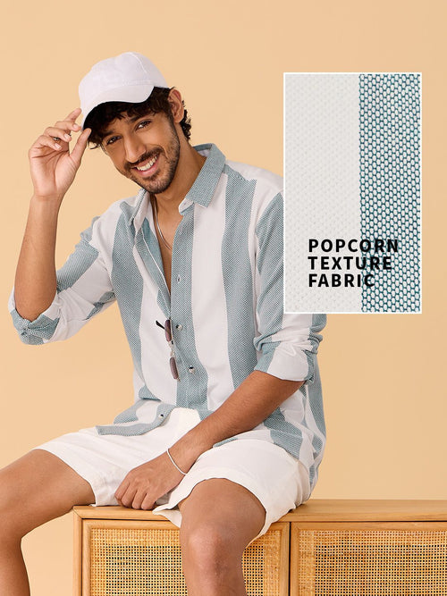 Textured Stripes: Arctic White Men Textured Shirts
