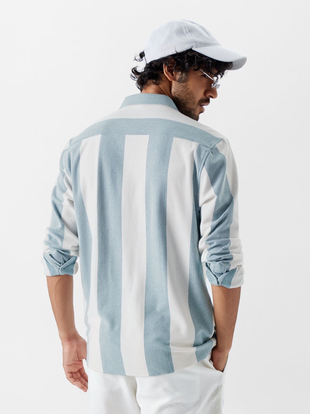 Textured Stripes: Arctic White Men Textured Shirts
