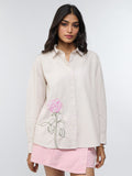 Cotton Linen Shirt: Roses Women Oversized Shirts