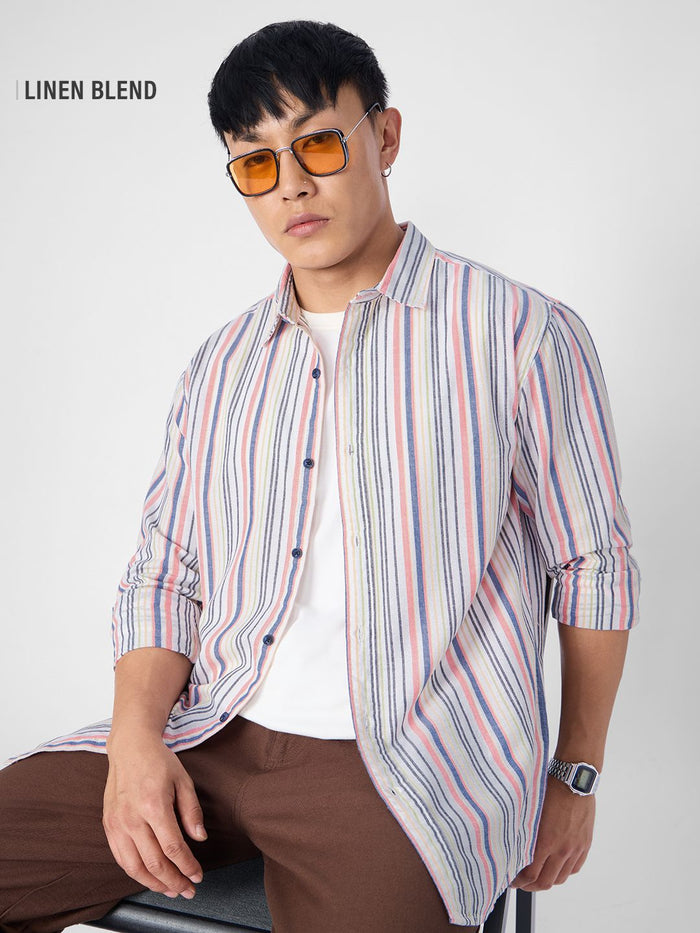 Cotton Linen Stripes: Prism Cotton Linen Shirts