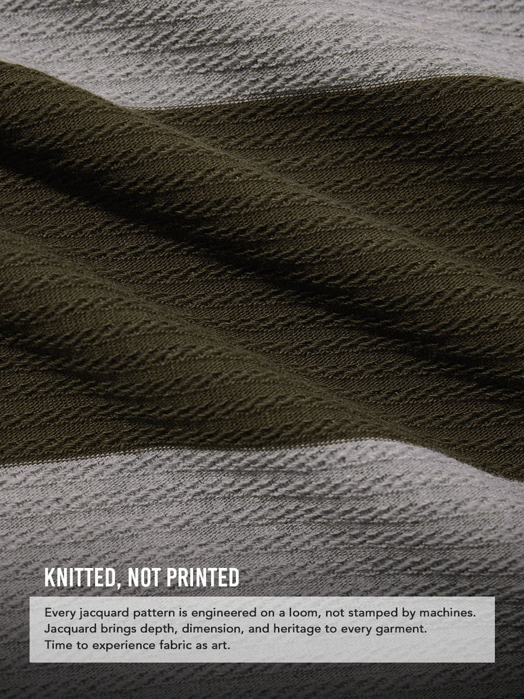Jacquard Textured Stripes Polo: Olive Oversized Polos
