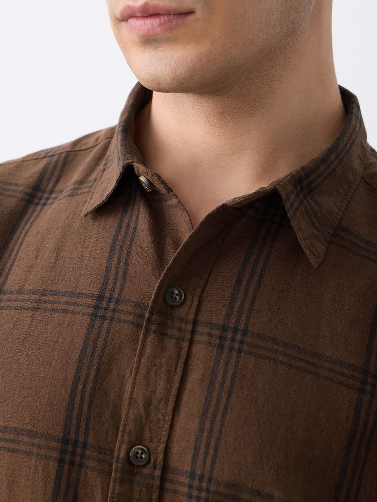Cotton Linen Checks: Desert Cotton Linen Shirts