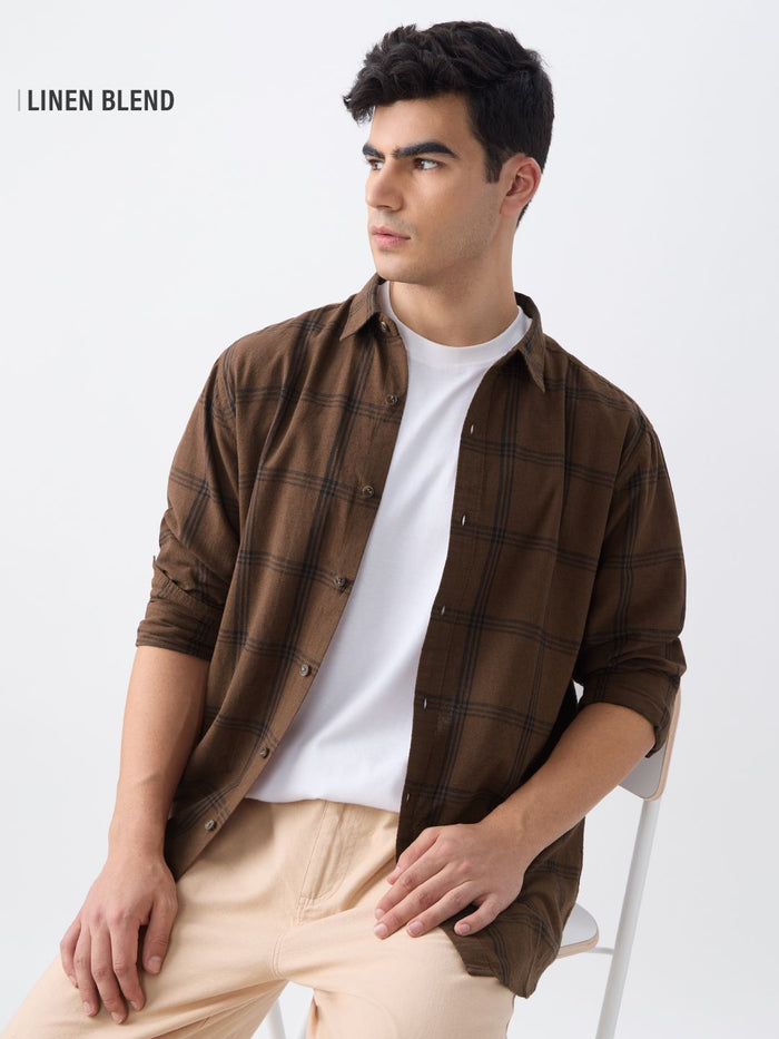 Cotton Linen Checks: Desert Cotton Linen Shirts