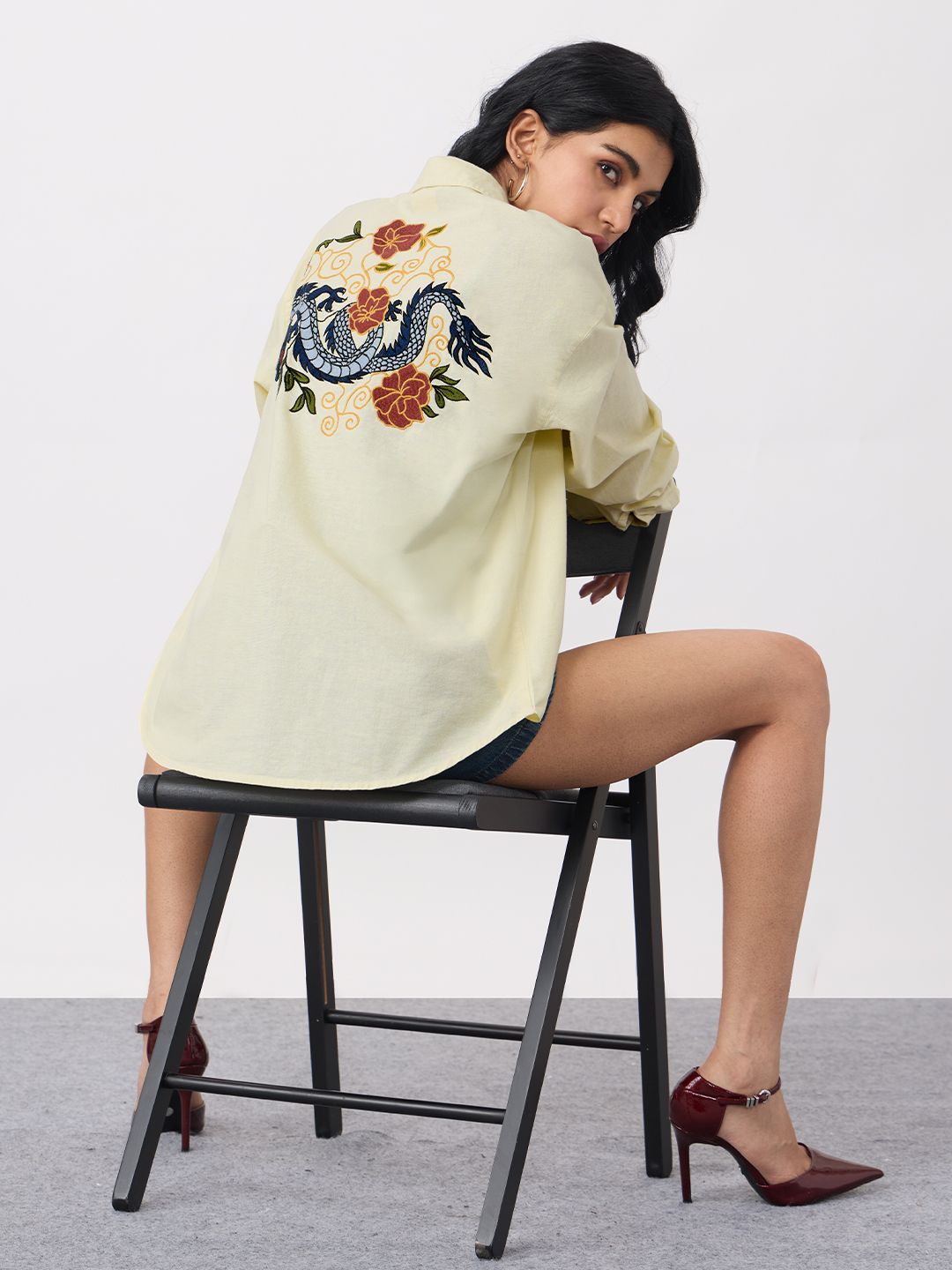 Cotton Linen Shirt: Dragon Women Oversized Shirts