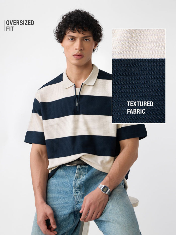 Textured Stripes: Riviera Zipper Polos