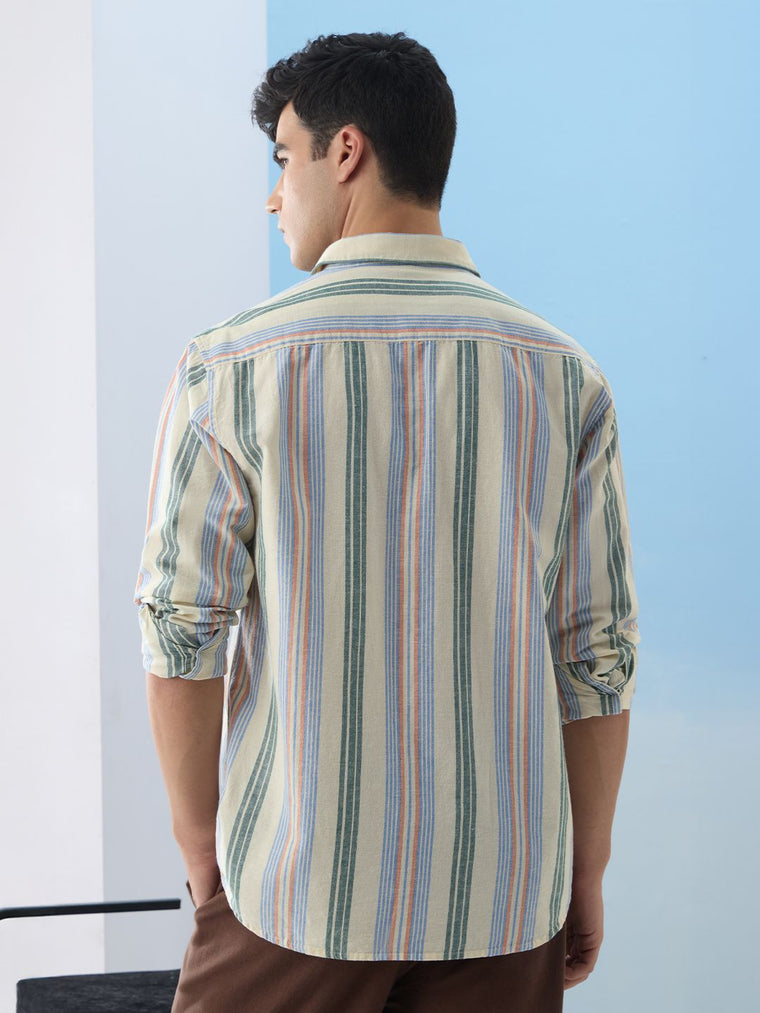 Cotton Linen Stripes: Sunset Lines Cotton Linen Shirts