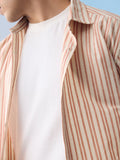 Cotton Linen Stripes: Apricot Cotton Linen Shirts