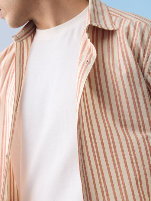 Cotton Linen Stripes: Apricot Cotton Linen Shirts