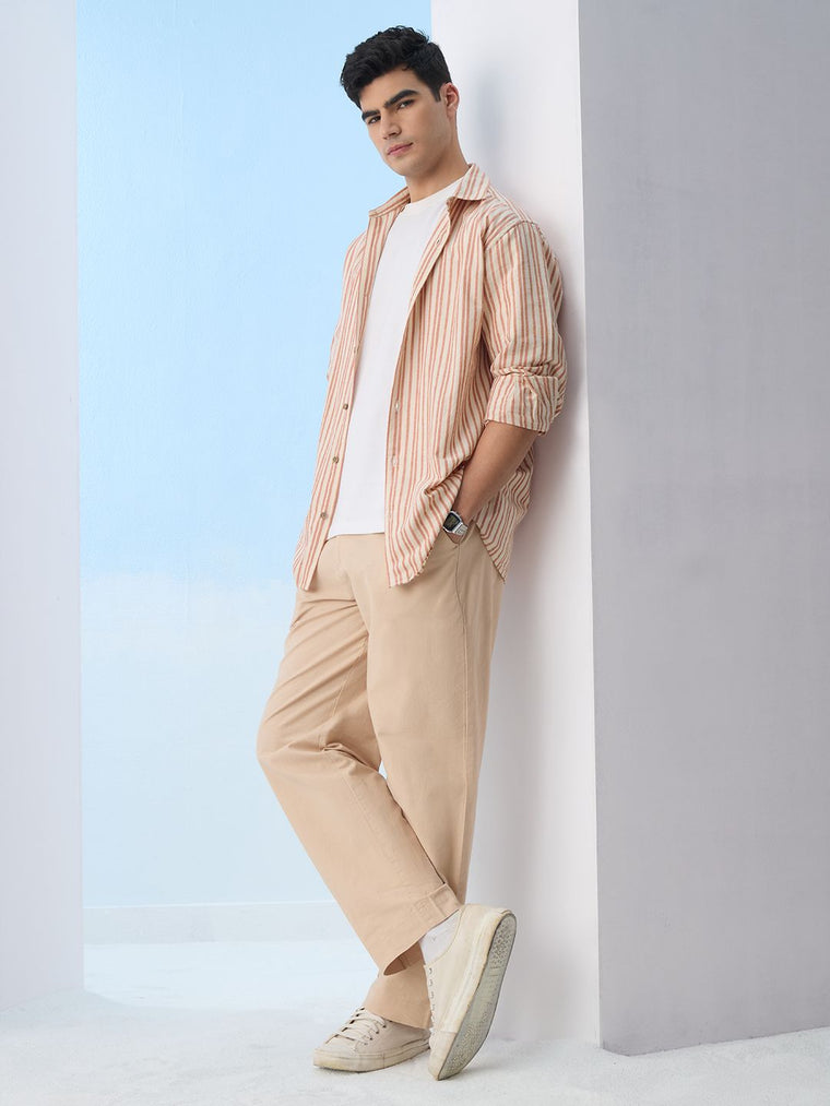 Cotton Linen Stripes: Apricot Cotton Linen Shirts