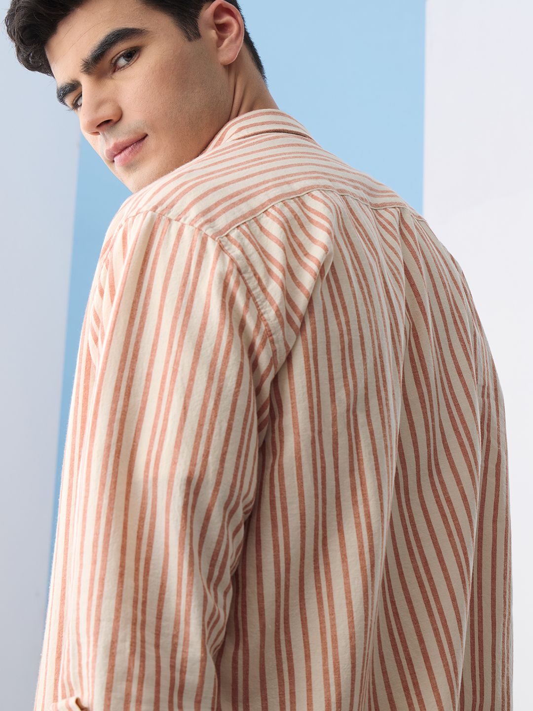 Cotton Linen Stripes: Apricot Cotton Linen Shirts