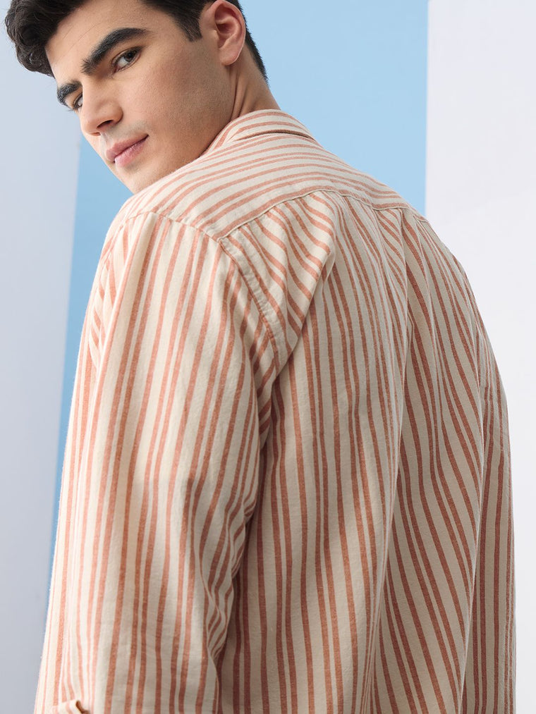 Cotton Linen Stripes: Apricot Cotton Linen Shirts