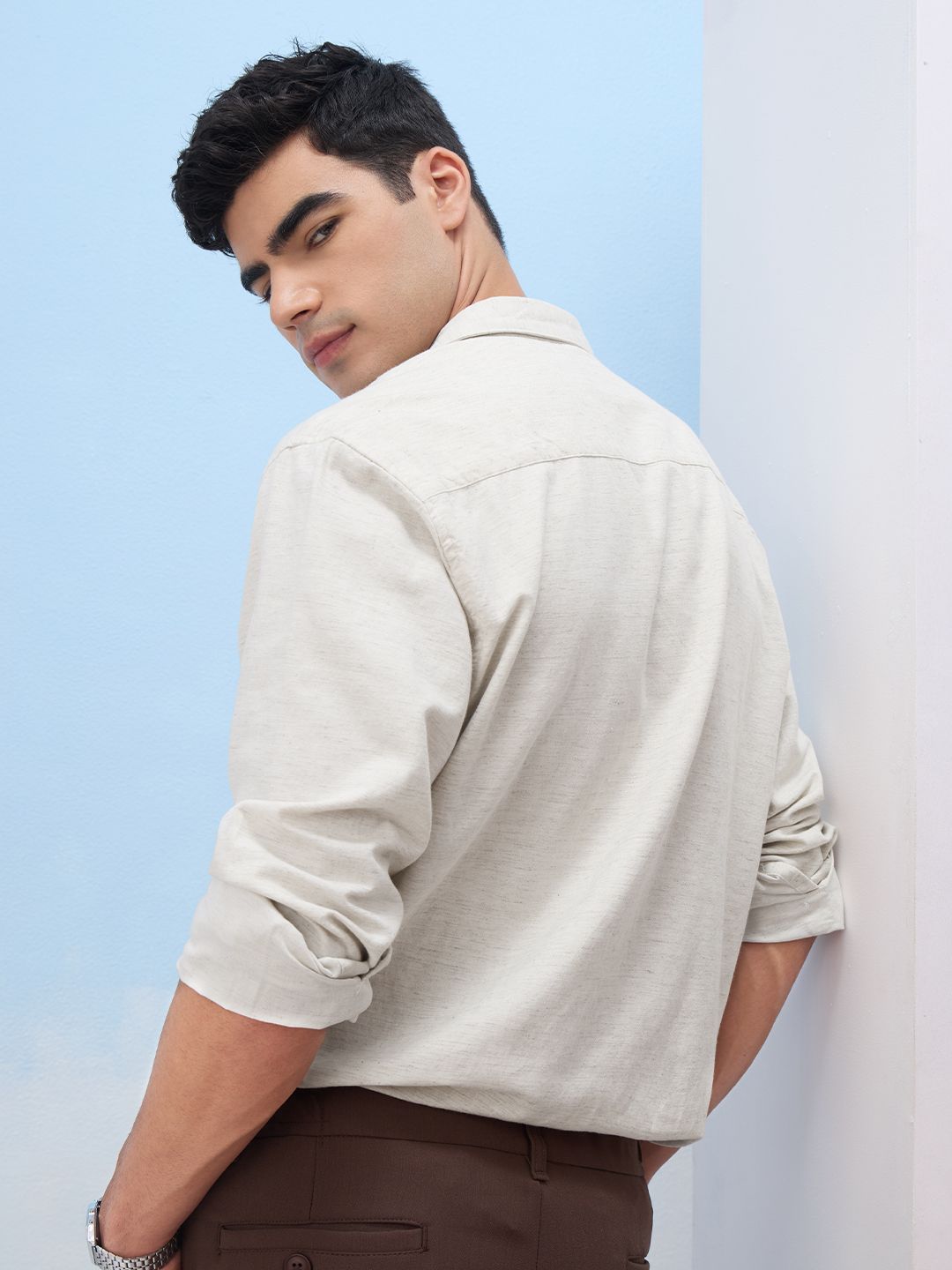 Cotton Linen: Ecru Cotton Linen Shirts