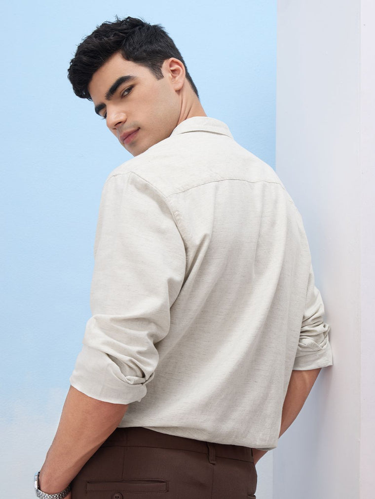 Cotton Linen: Ecru Cotton Linen Shirts