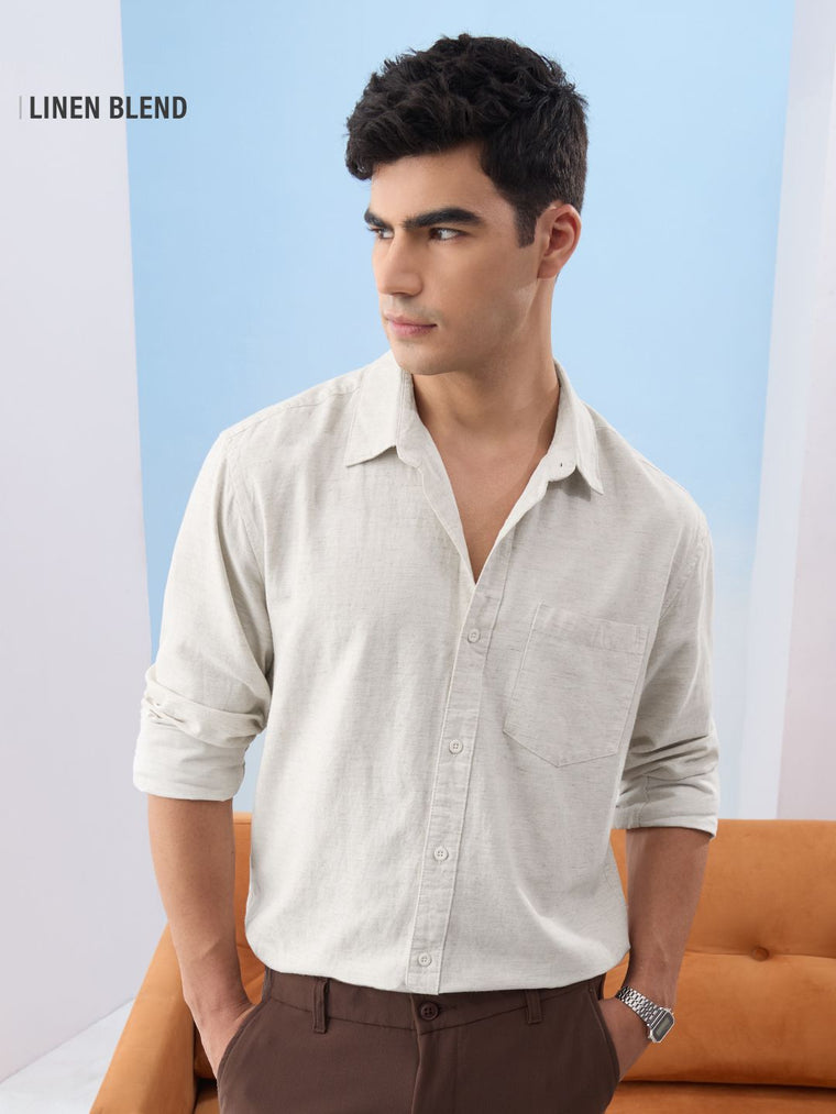 Cotton Linen: Ecru Cotton Linen Shirts