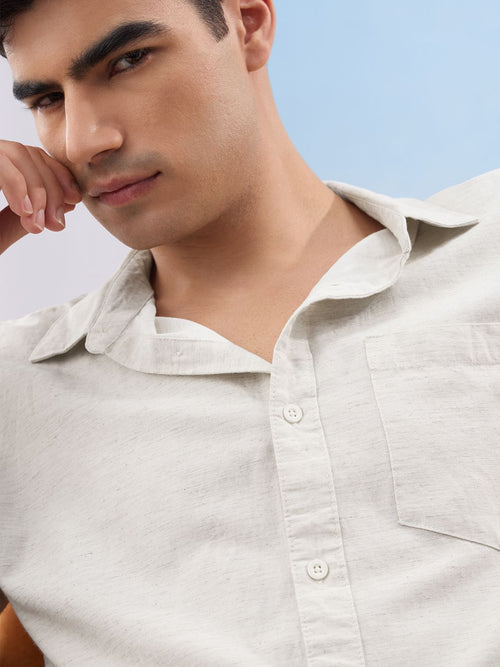 Cotton Linen: Ecru Cotton Linen Shirts