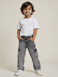 Solids: Grey Boys Denim Cargo Pants (2-8 Yrs)