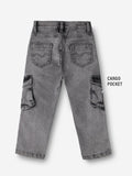 Solids: Grey Boys Denim Cargo Pants (2-8 Yrs)
