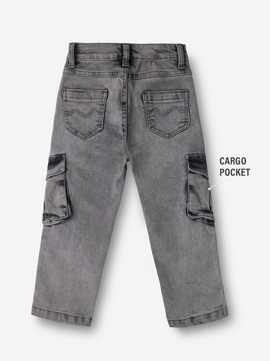 Solids: Grey Boys Denim Cargo Pants (2-8 Yrs)
